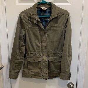 L.L. Bean Green Utility Jacket with Blue Flannel Plaid Lining